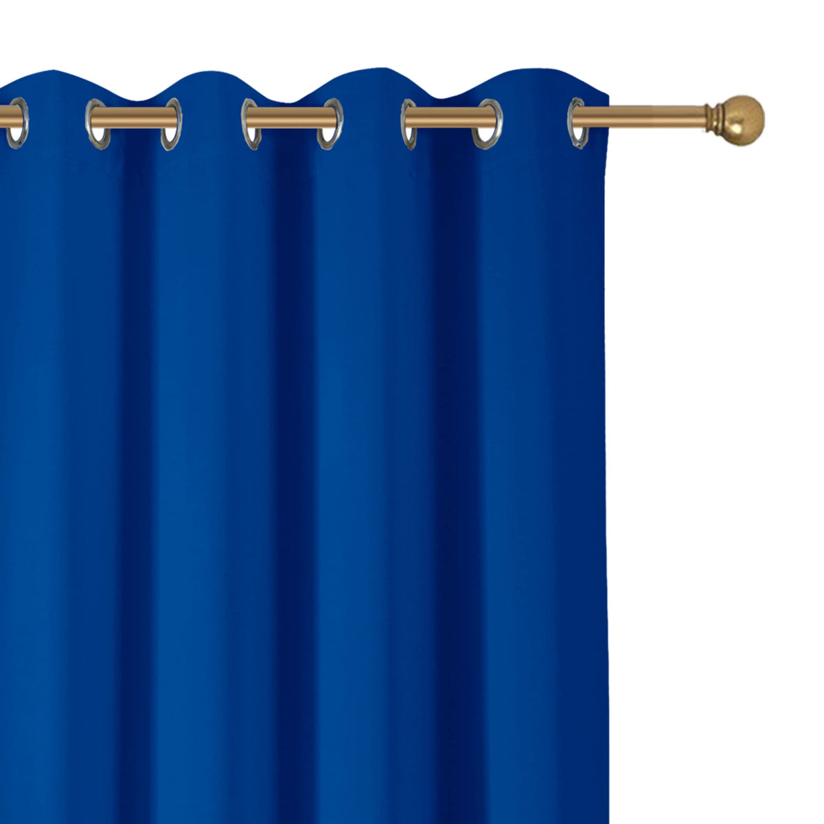 Diraysid Royal Blue grommet curtains offer privacy and light control in a home office.