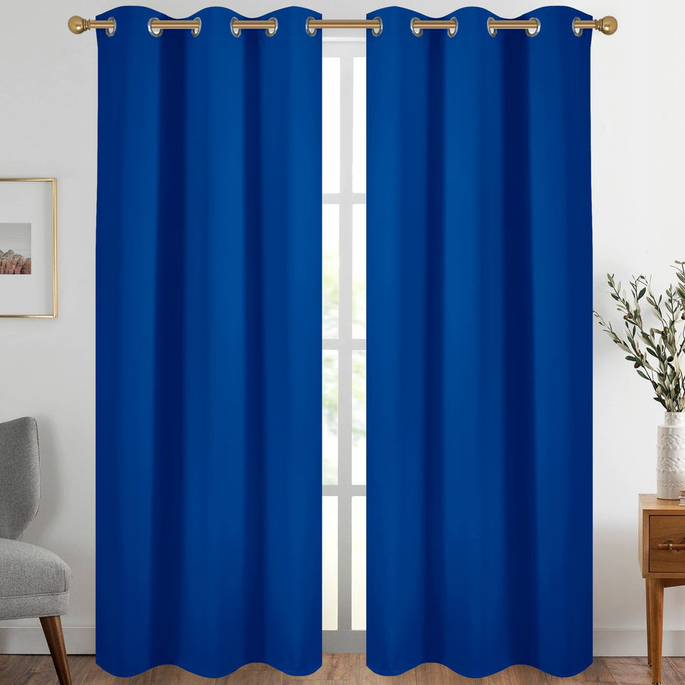 Diraysid Royal Blue grommet curtains fabric closeup showing premium texture and shading potential.