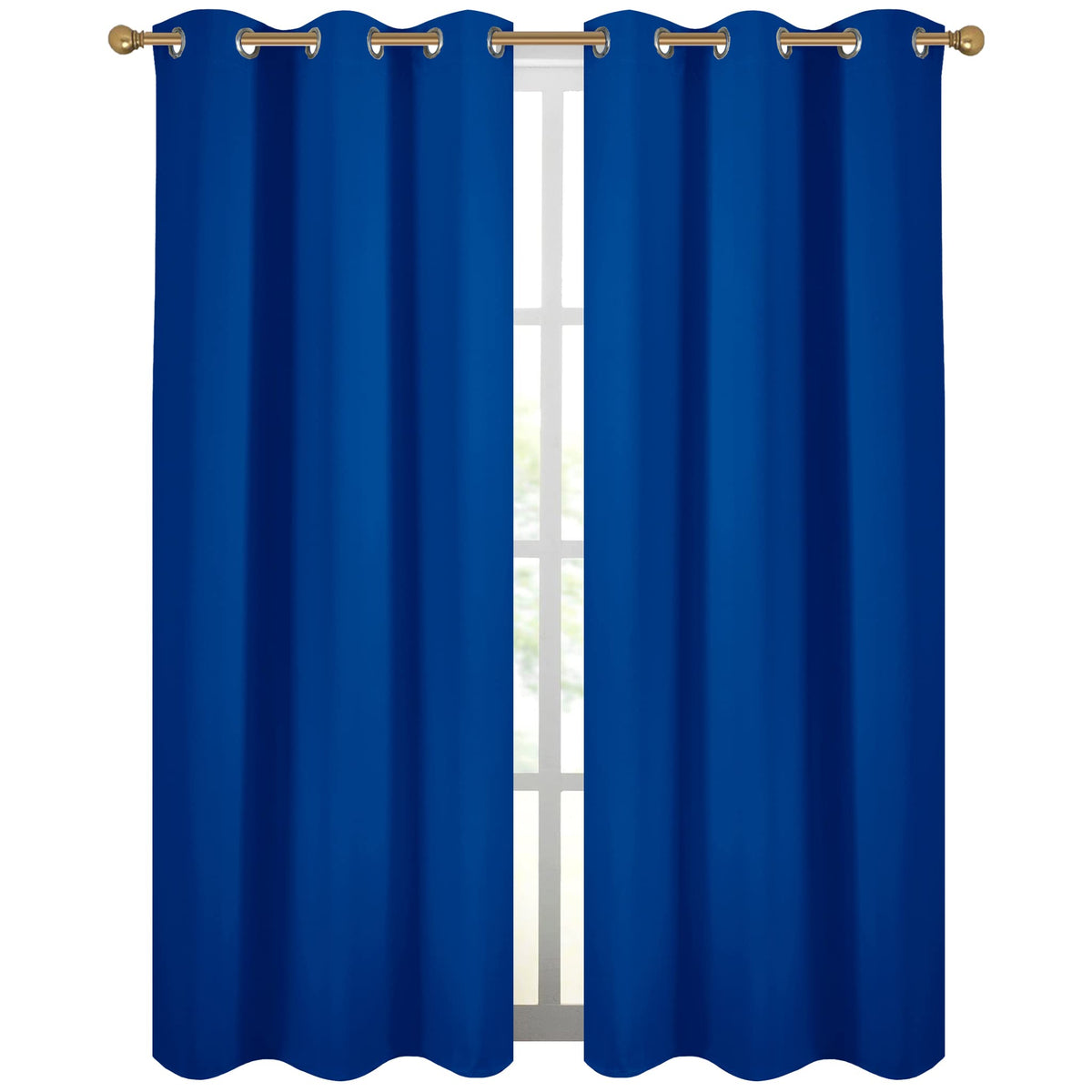 Diraysid Royal Blue grommet curtains close-up of metal grommets for easy installation.