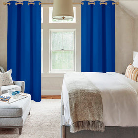Diraysid Royal Blue grommet curtains highlight thermal insulation for comfortable temperatures.