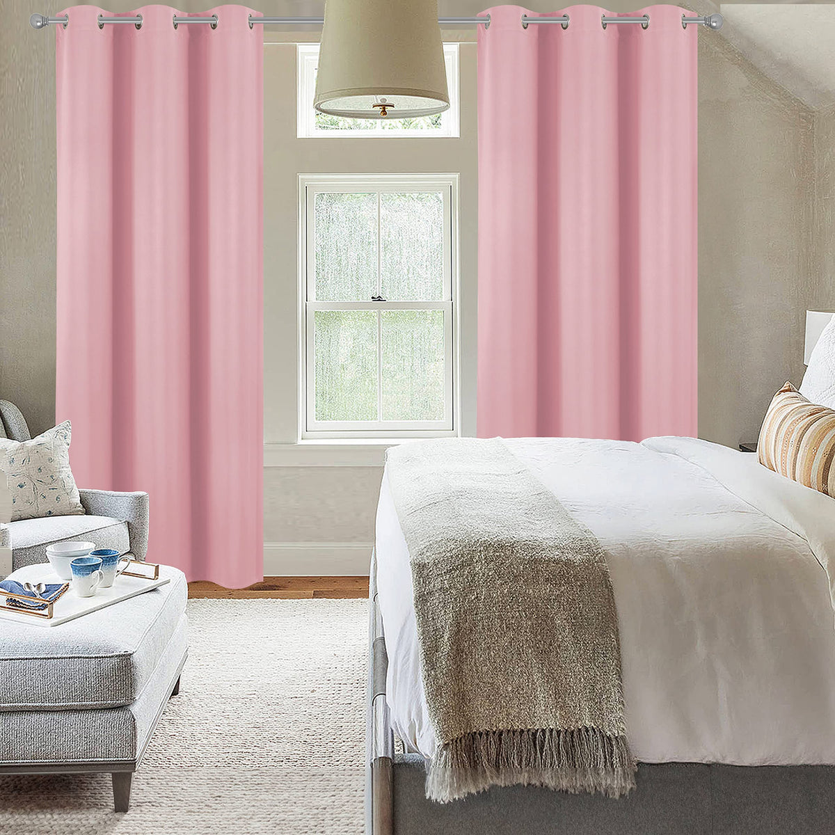 Diraysid pink polyester curtain fabric with a soft, refined finish