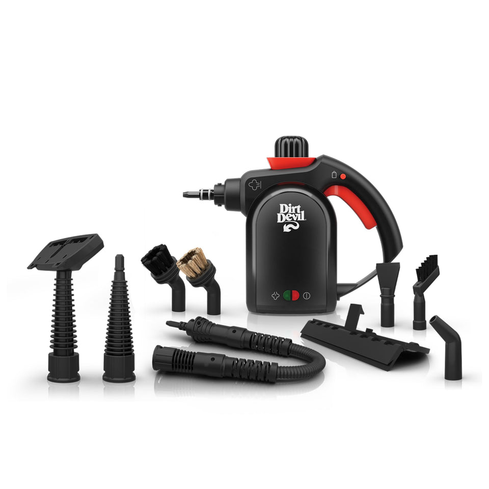 Dirt Devil 7-in-1 handheld steamer with XL tank for longer, chemical-free cleaning.