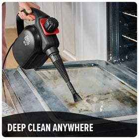 Dirt Devil steamer no-spill reservoir for mess-free cleaning.