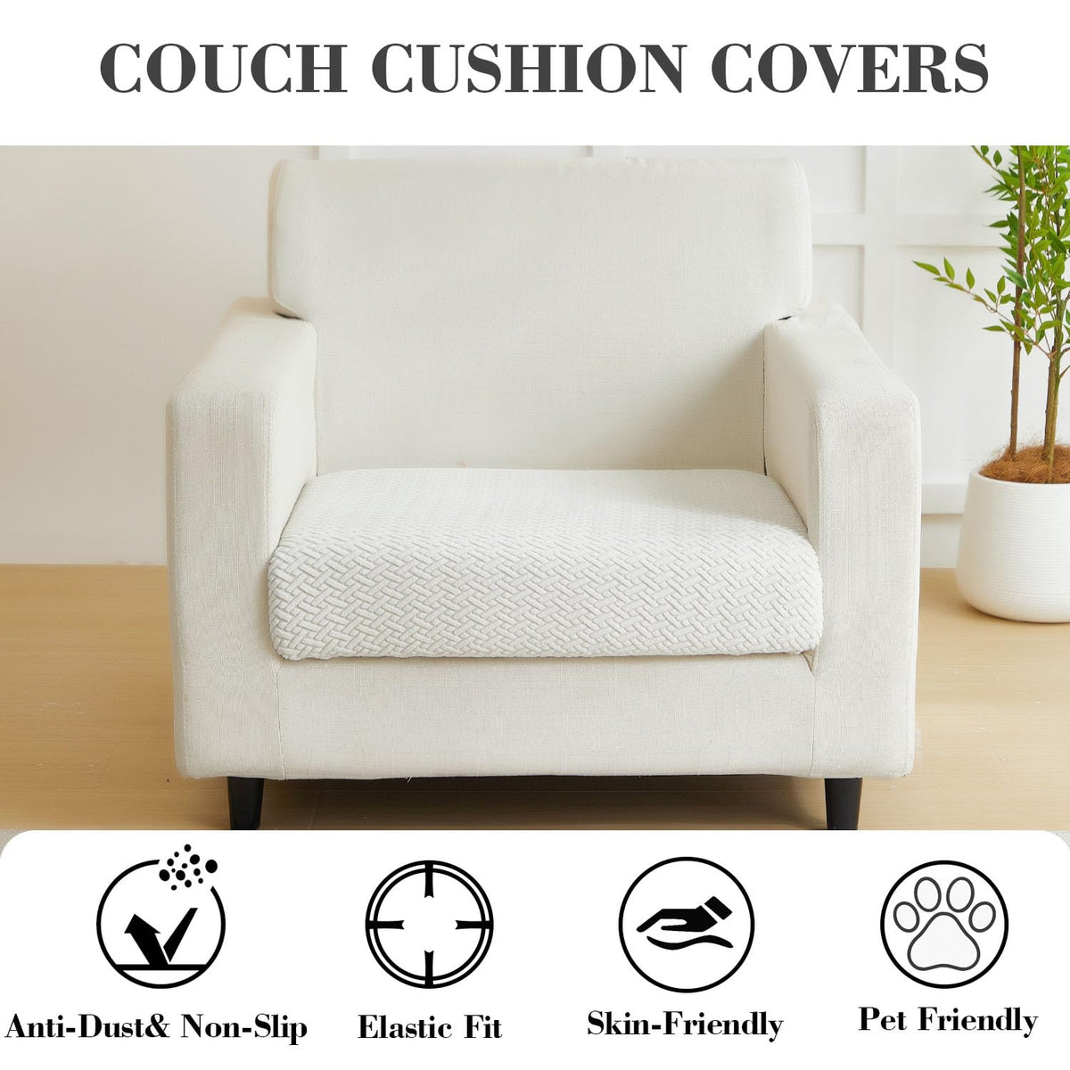 Disayu stretch couch slipcover demonstrates easy installation and secure fit.