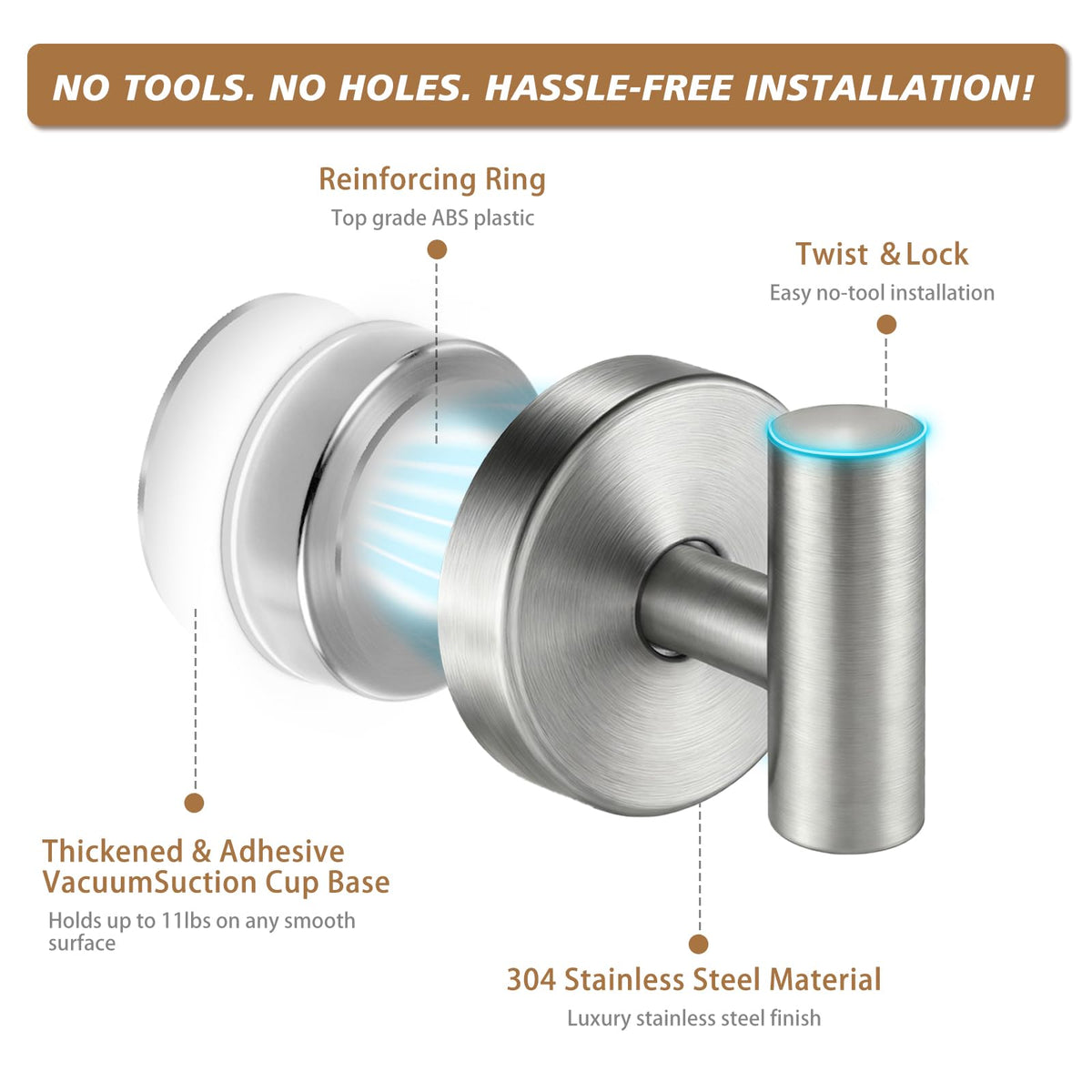 Disbam suction cup hooks loofah holder on shower tile.