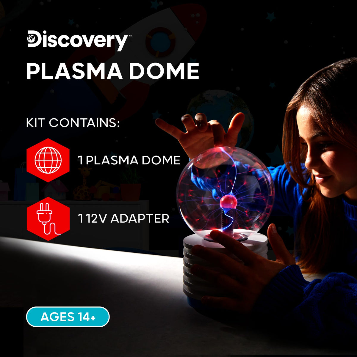Discovery Plasma Orb touch interaction shows fingertip-guided electric streams for a captivating demo.