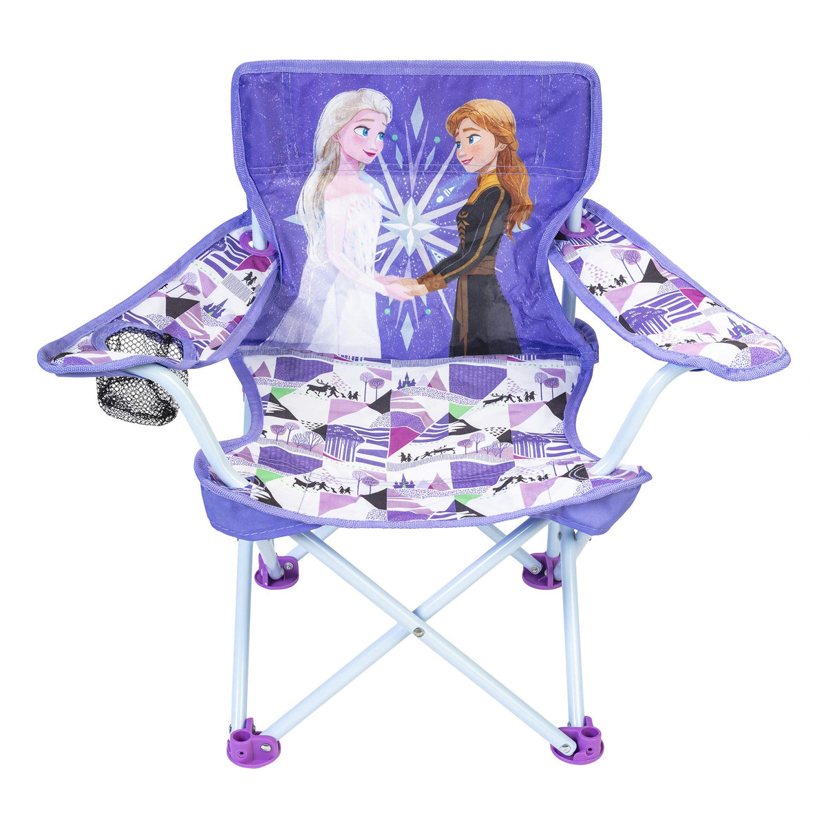 Disney Frozen Fold N Go Chair open outdoors with colorful graphics for kids seating