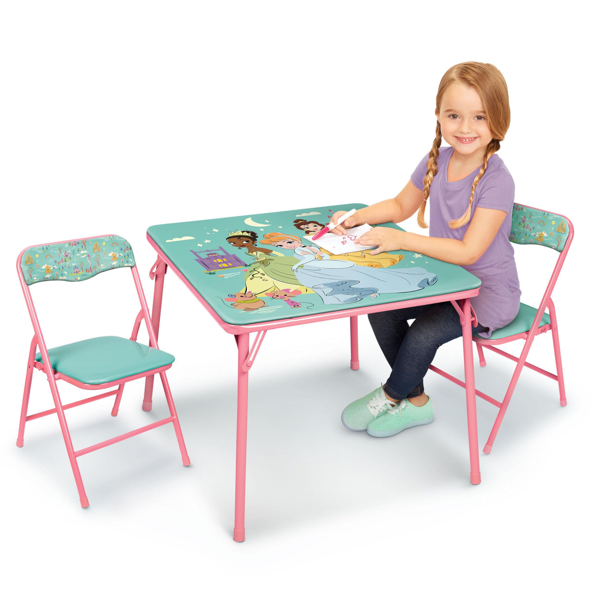 Disney Princess folding table 36in, sturdy for meals, crafts, and games.