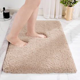 Disolla beige bathroom rug 17x24 front view with plush pile for warm feet