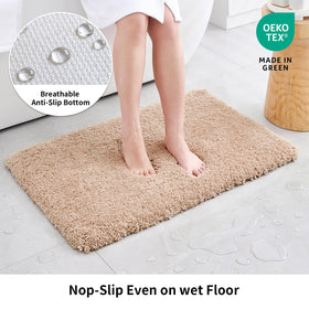 Disolla beige bath rug non-slip backing on wet floor demonstration