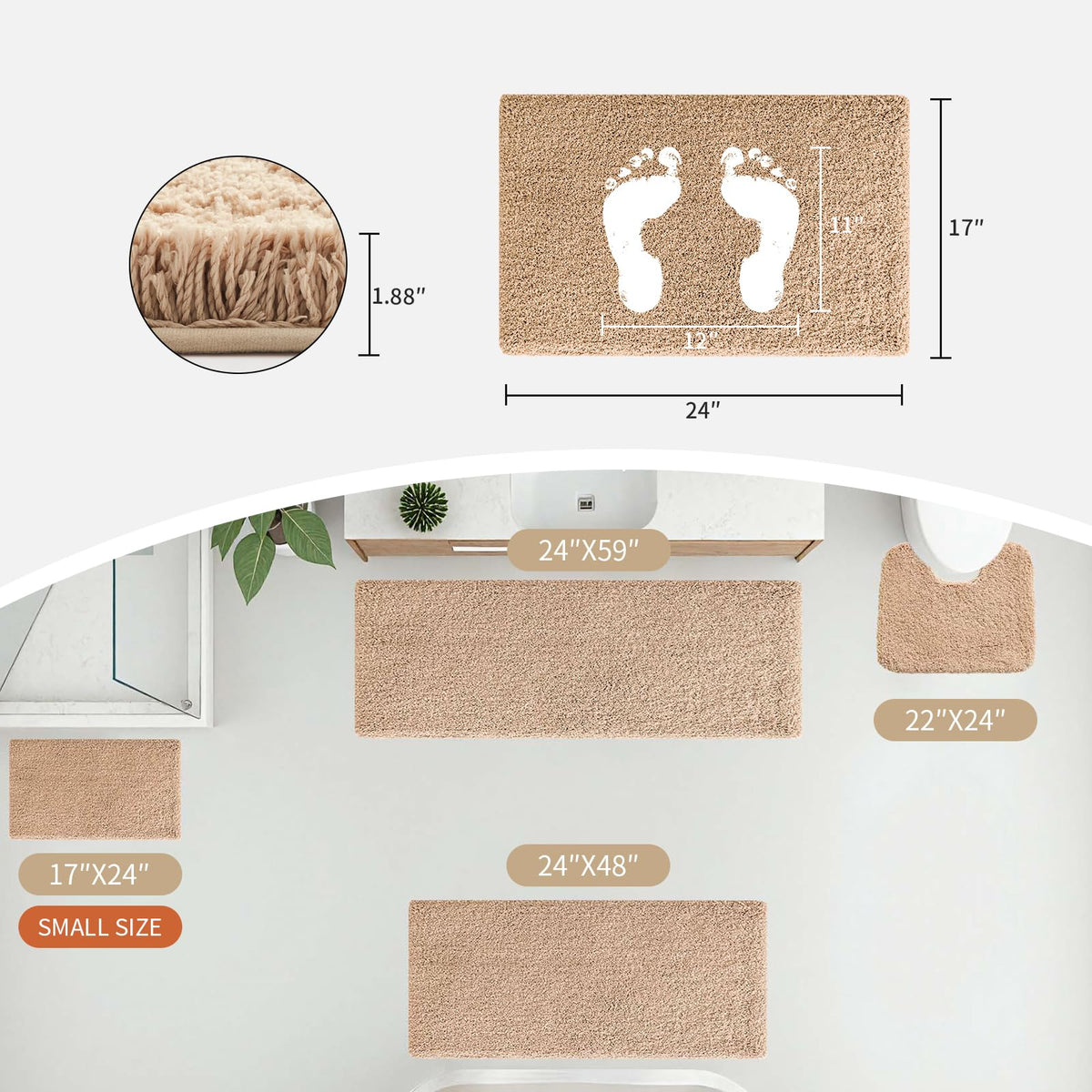 Disolla beige bathroom rug texture closeup shows dense fibers and softness