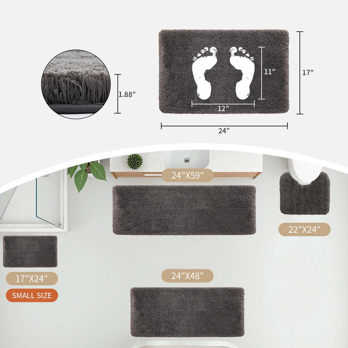 Disolla foam-latex non-slip backing prevents slipping on wet surfaces