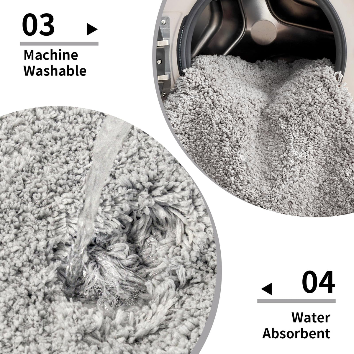 Disolla Grey rug absorbs water quickly for a dry floor.