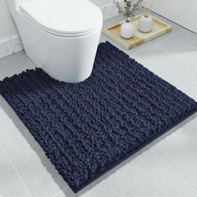 Disolla navy blue toilet rug with plush chenille texture for comfort