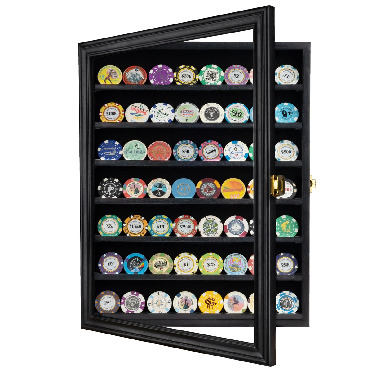 DisplayGifts Grooved shelves grip coins to prevent sliding