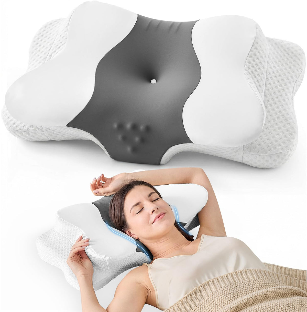 DISSA cervical neck pillow with dual-height design supports side sleepers for proper alignment