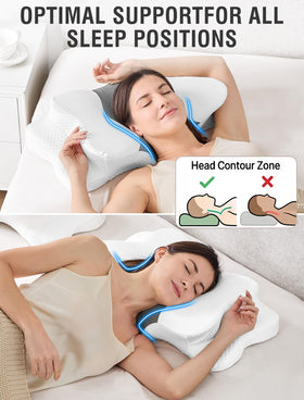 DISSA pillow's 5.4-inch side zones prevent facial compression during sleep