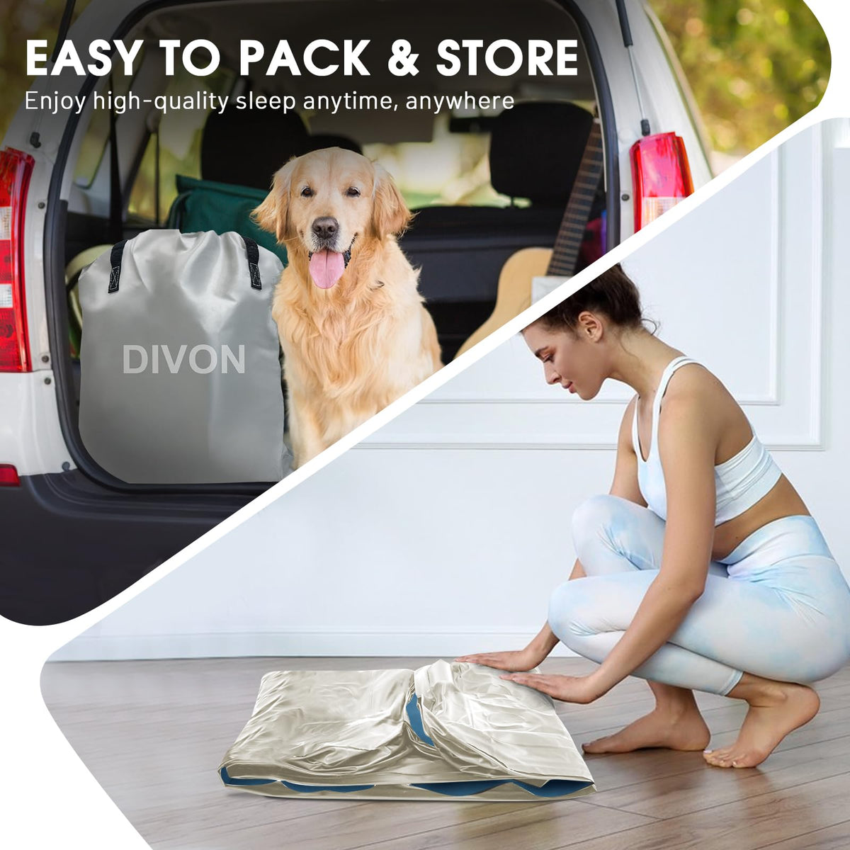 DIVON air mattress easy inflate-deflate in three minutes for quick setups