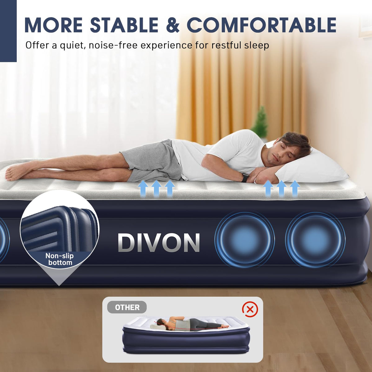 DIVON queen air mattress 660-lb-capacity for heavy use.