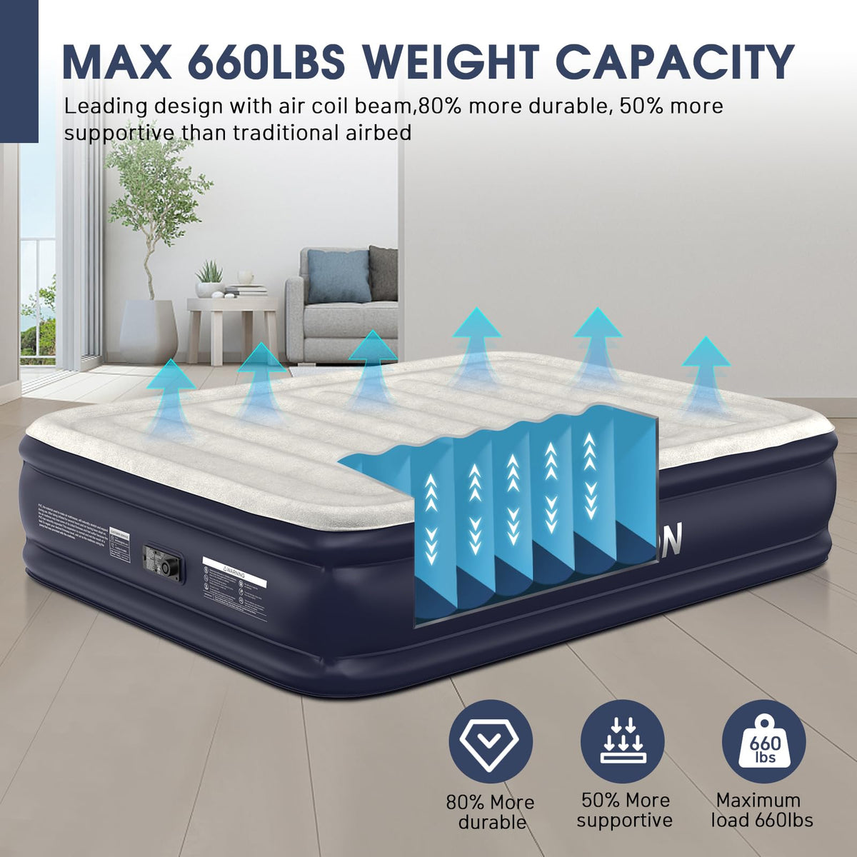 DIVON queen air mattress anti-slip-bottom for stable sleep.