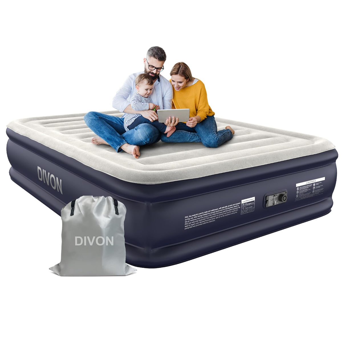 DIVON queen air mattress built-in-pump for quick setup and comfort.