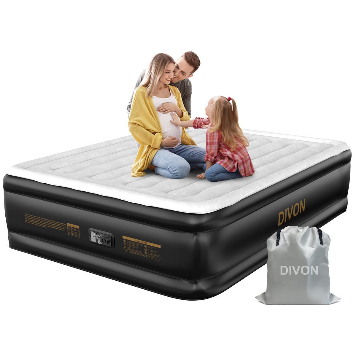 DIVON queen air mattress with built-in pump for quick home setup