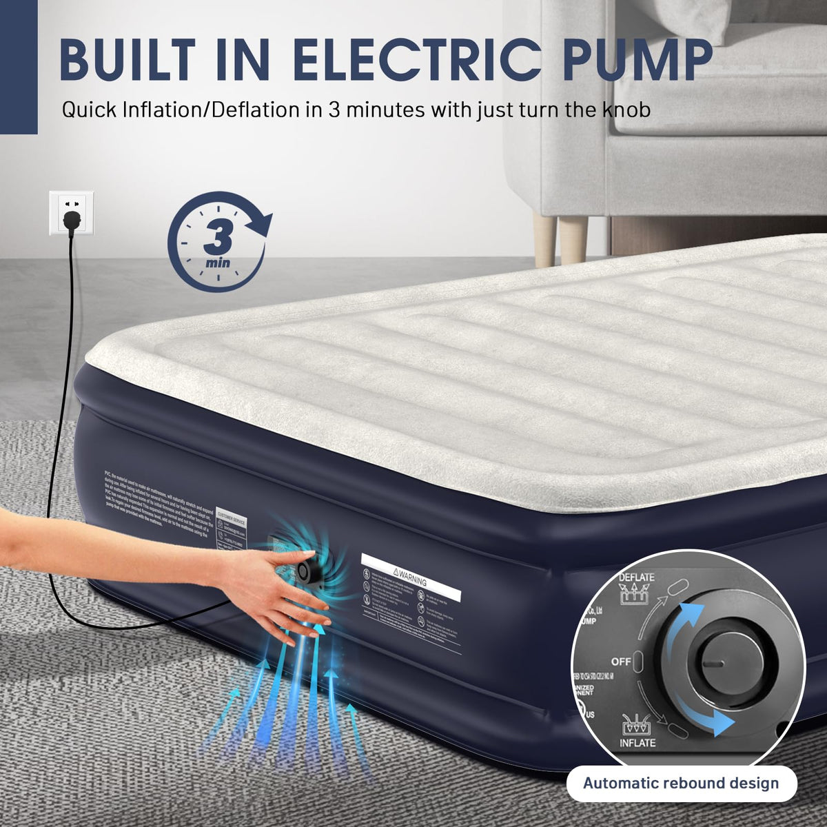 DIVON queen air mattress patented-vertical-beam for solid support.