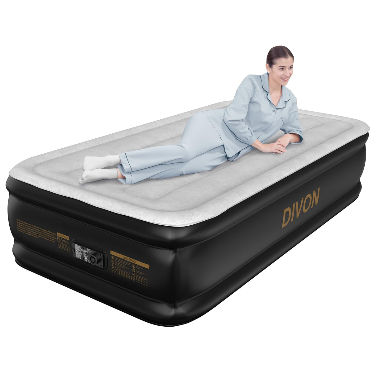 DIVON Twin Air Mattress with built-in pump showing wave design for quick guest setup