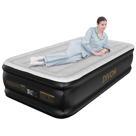 DIVON Twin Air Mattress with built-in pump showing wave design for quick guest setup