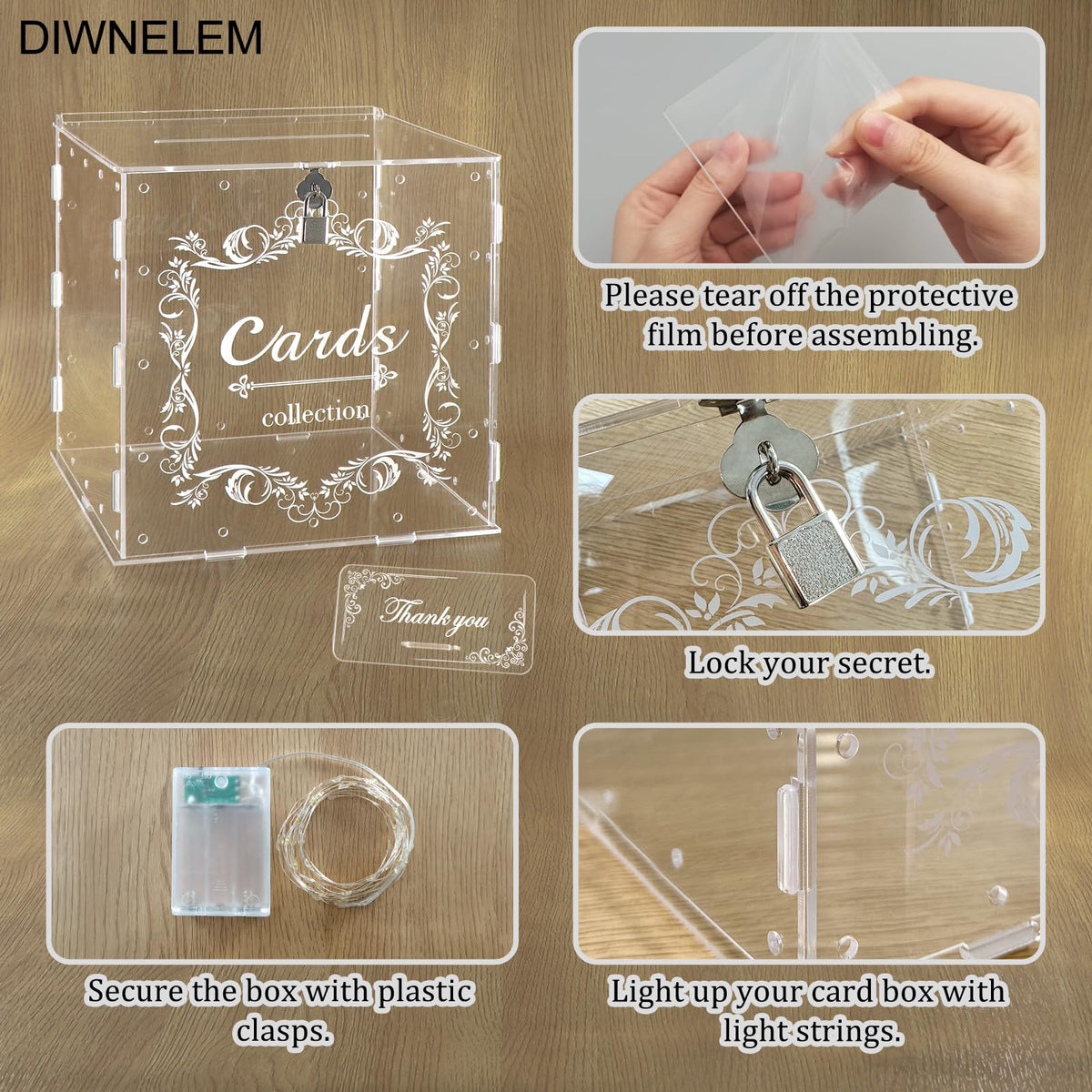 DIWNELEM wedding card box easy assembly with rubber bands