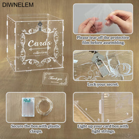 DIWNELEM wedding card box easy assembly with rubber bands