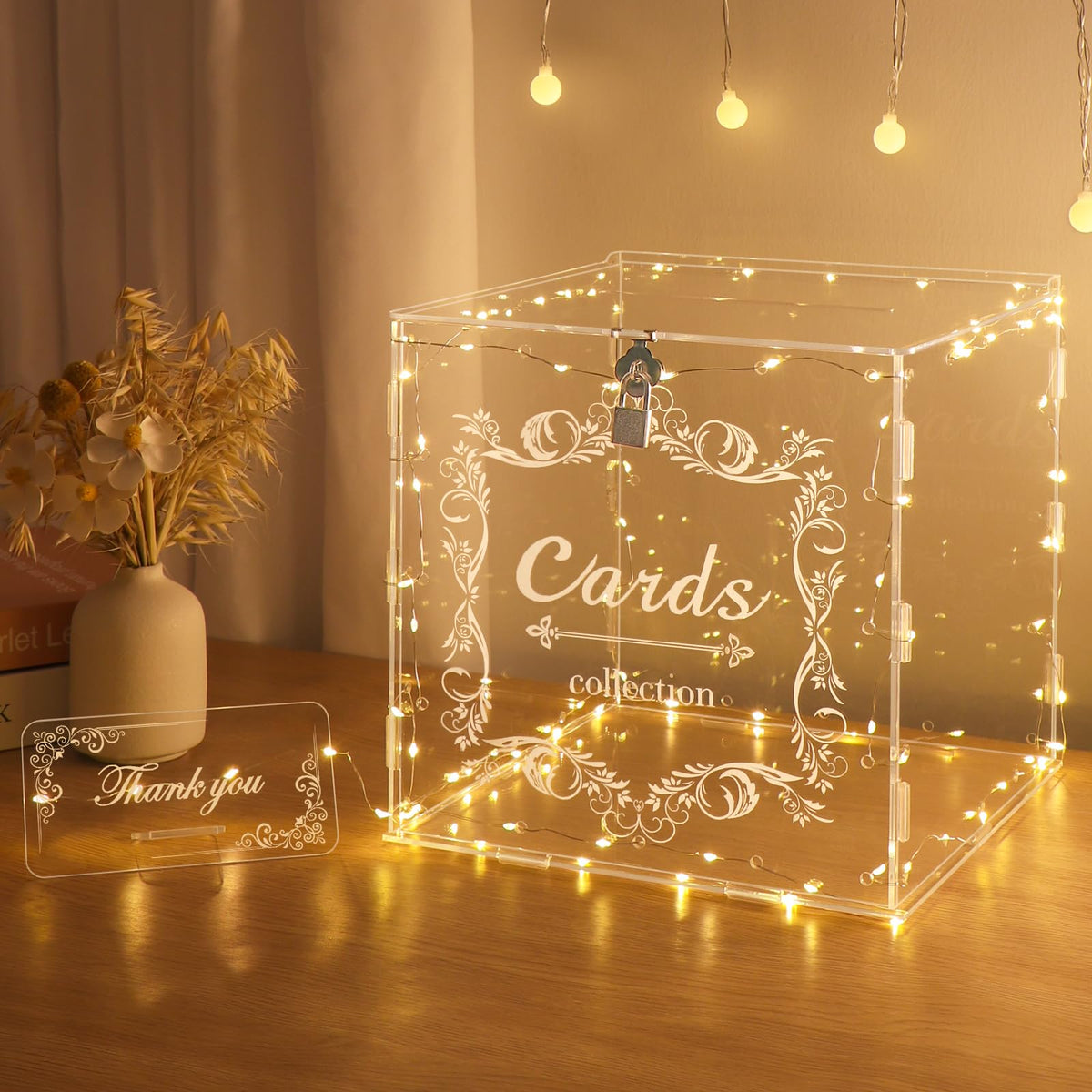 DIWNELEM wedding card box with lock, clear and sturdy for reception cards
