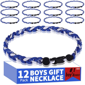 Dixlp blue-white tornado braid baseball necklace close-up showing texture and style.