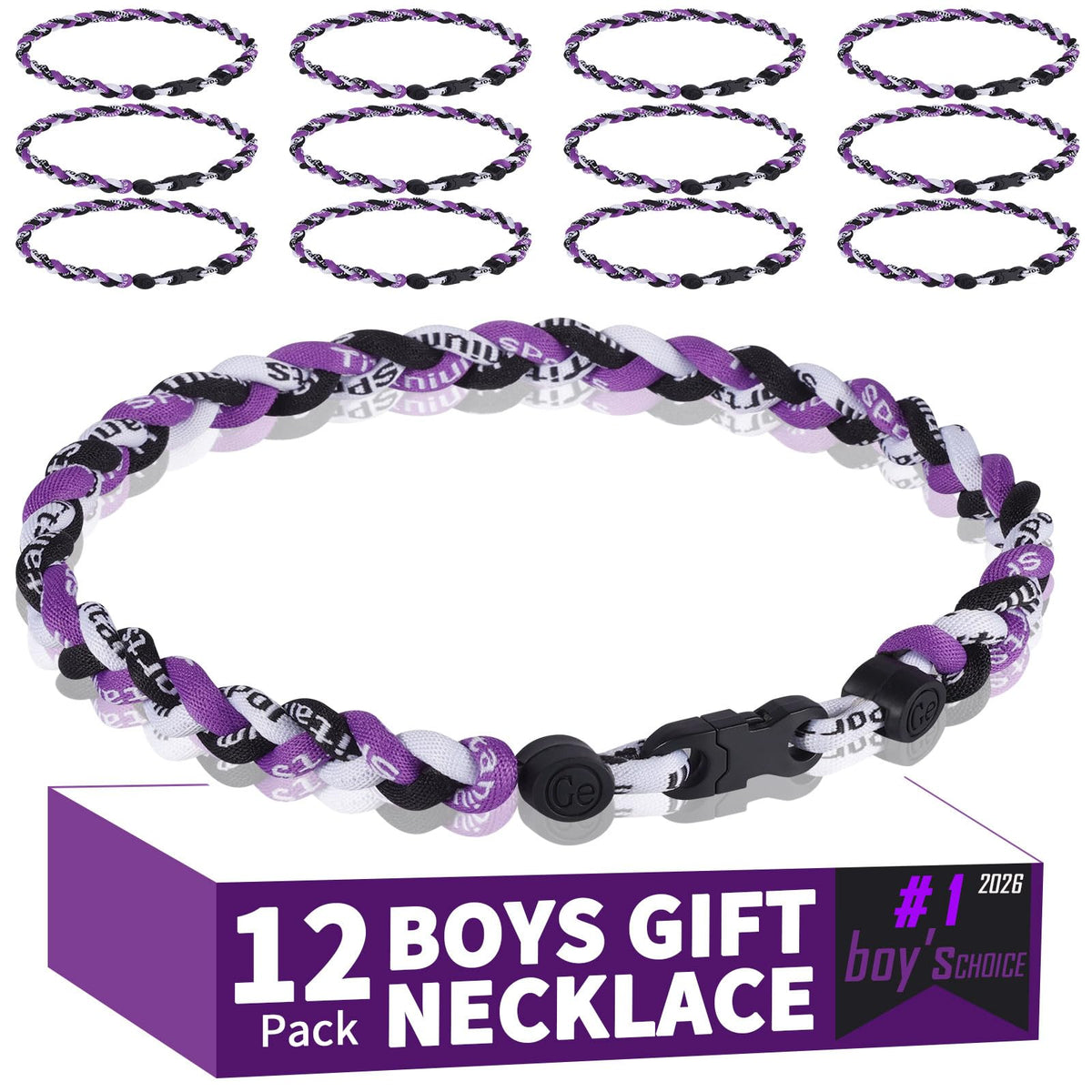 Dixlp baseball necklaces front view in purple, black, and white for team spirit
