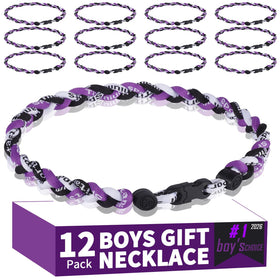 Dixlp baseball necklaces front view in purple, black, and white for team spirit