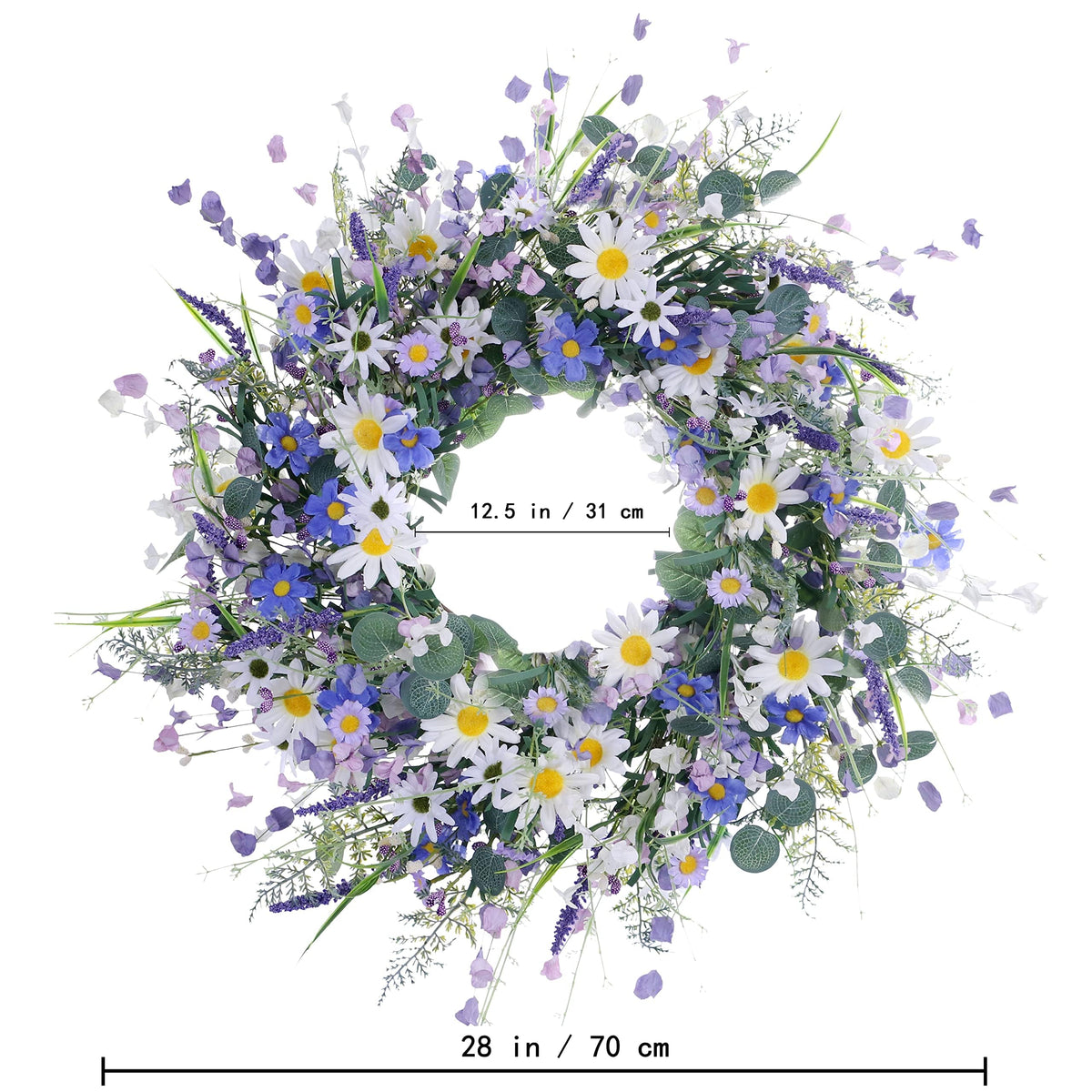 DIYFLORU 28in wreath features sturdy construction for bold visibility.