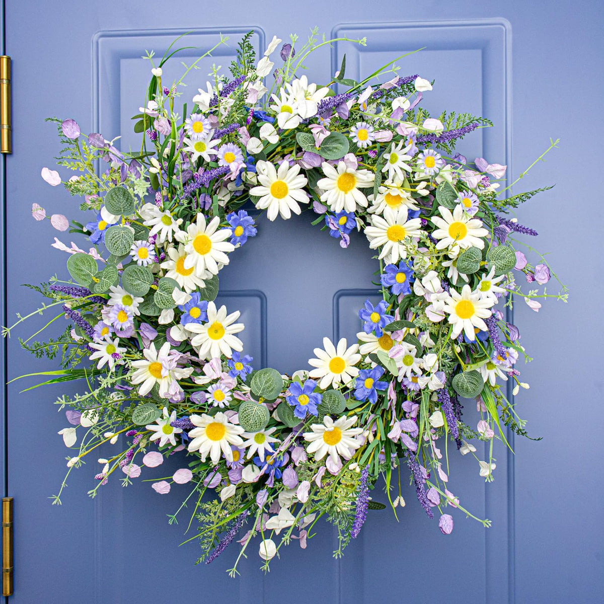 DIYFLORU wreath featuring green eucalyptus and wildflowers for natural texture.