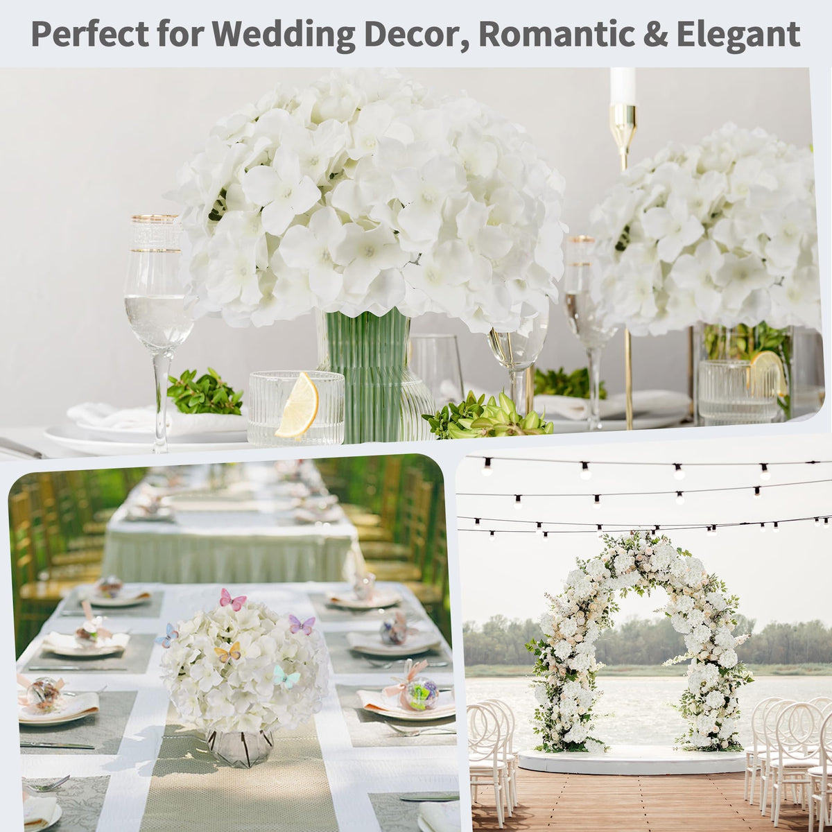 DIYPOP bridal shower decor with ivory hydrangea heads and detachable stems.