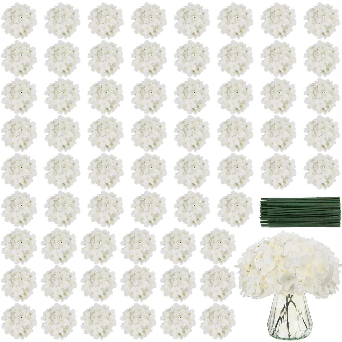 DIYPOP ivory white hydrangea heads with detachable stems for versatile centerpieces.