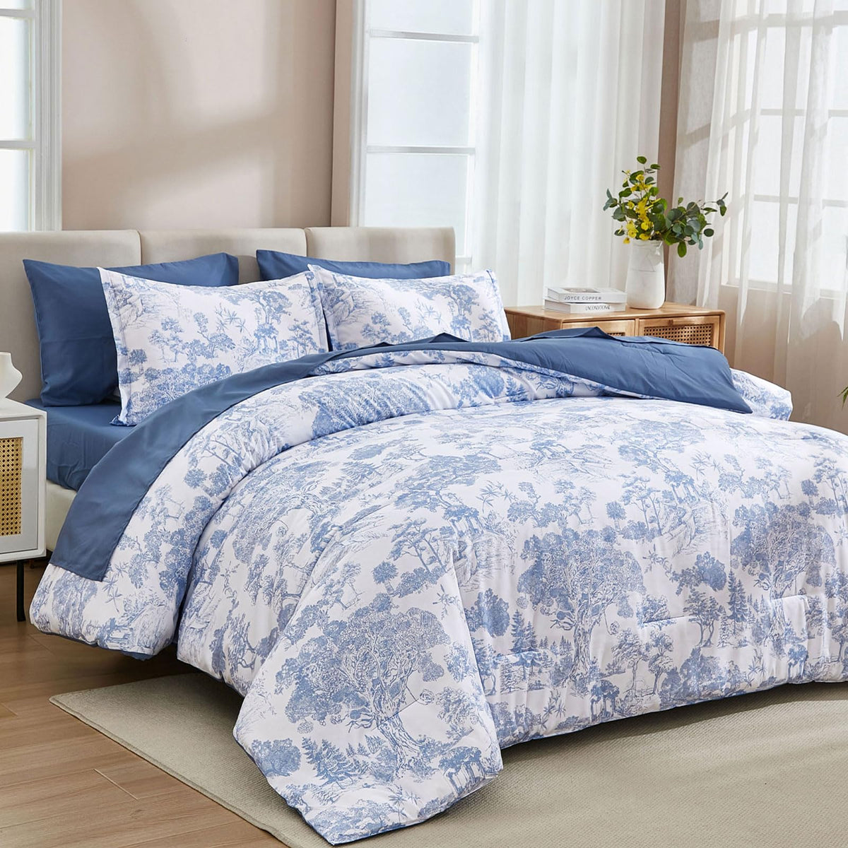 DJY blue comforter set king sheets included, smooth and breathable for restful nights