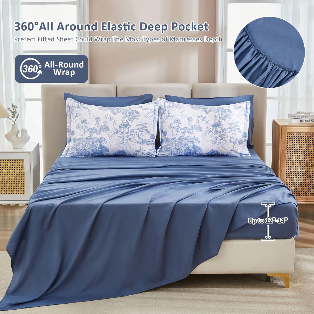 DJY blue comforter set queen pillow shams 20x30 coordinated look