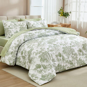 DJY Sage Green Comforter Set king layout with sheets; complete bed-in-a-bag design