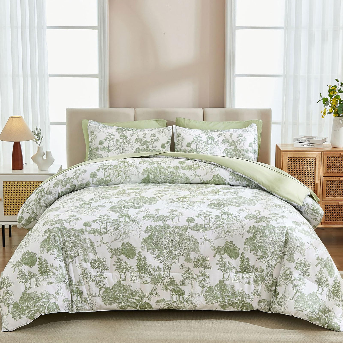 DJY Sage Green Comforter Set king front view; soft all-season microfiber for cozy nights