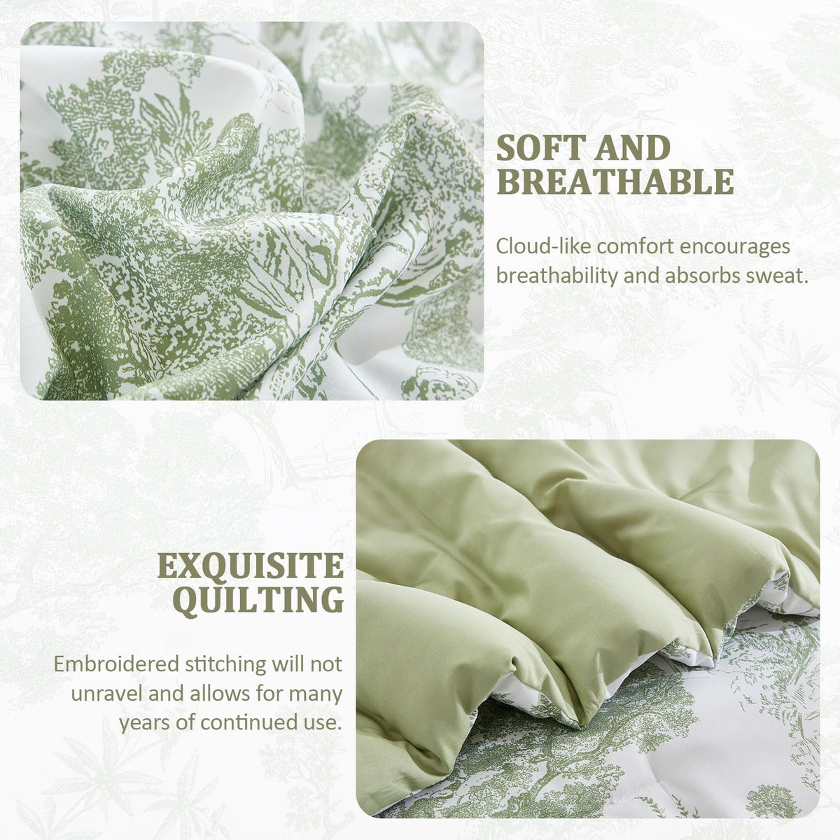 DJY Sage Green pillowshams complete the botanical bed-in-a-bag look