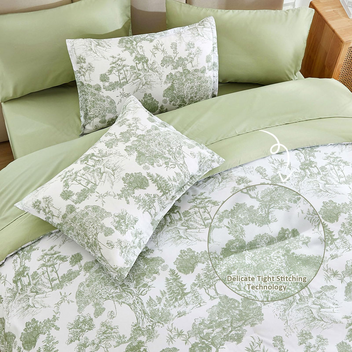 DJY Sage Green sheets and pillowcases; coordinated all-season bedding ensemble