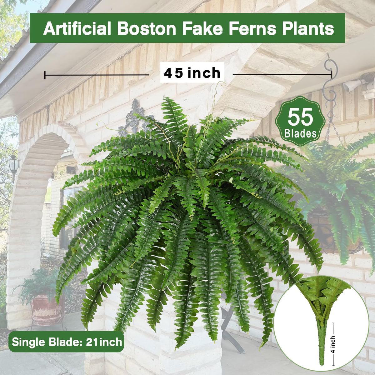 Dkaltm two fern bush plants, 19-inch stems ready to shape for indoor decor.
