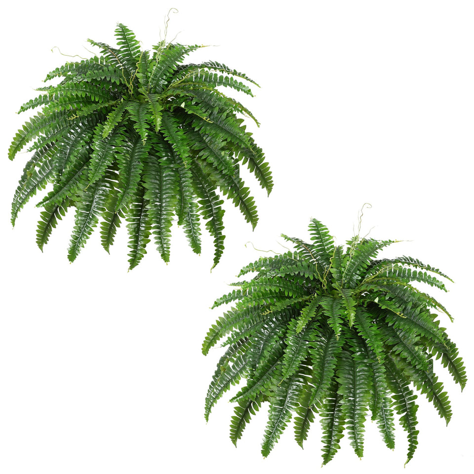 Dkaltm artificial Boston fern bush pair outdoors, large 45-inch spread, UV-resistant leaves.