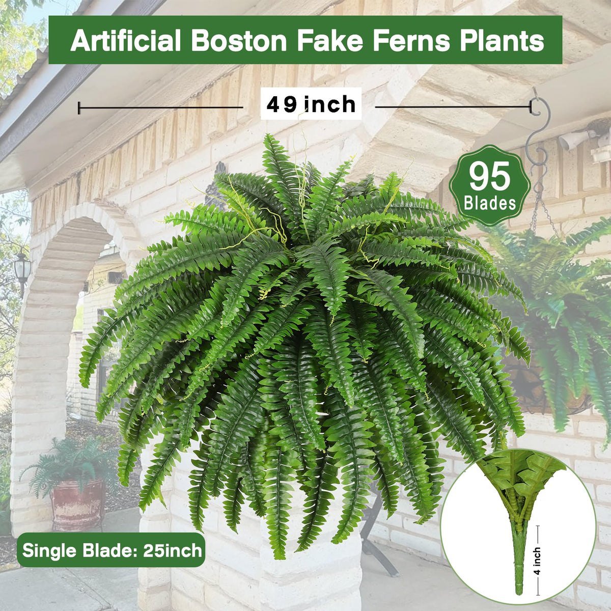 Dkaltm artificial fern outdoors with 95 branches for lush coverage.