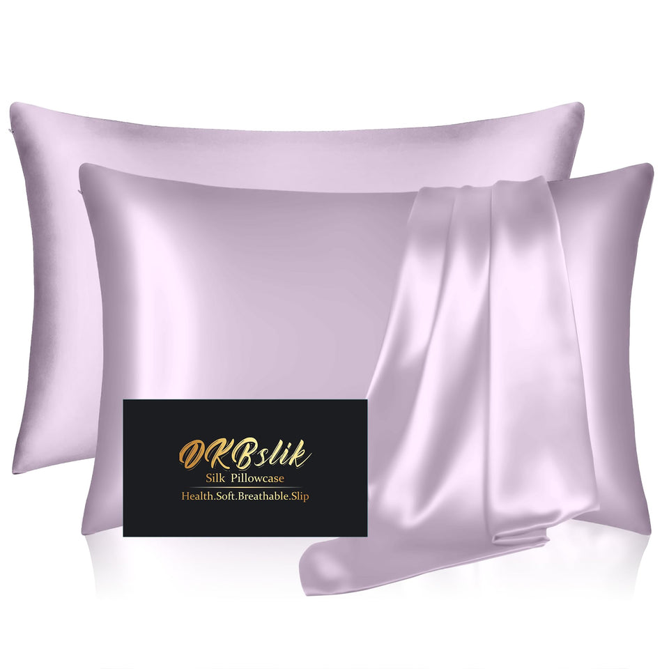 DKBslik lavender silk pillowcase 2-pack for smooth skin and hair protection.