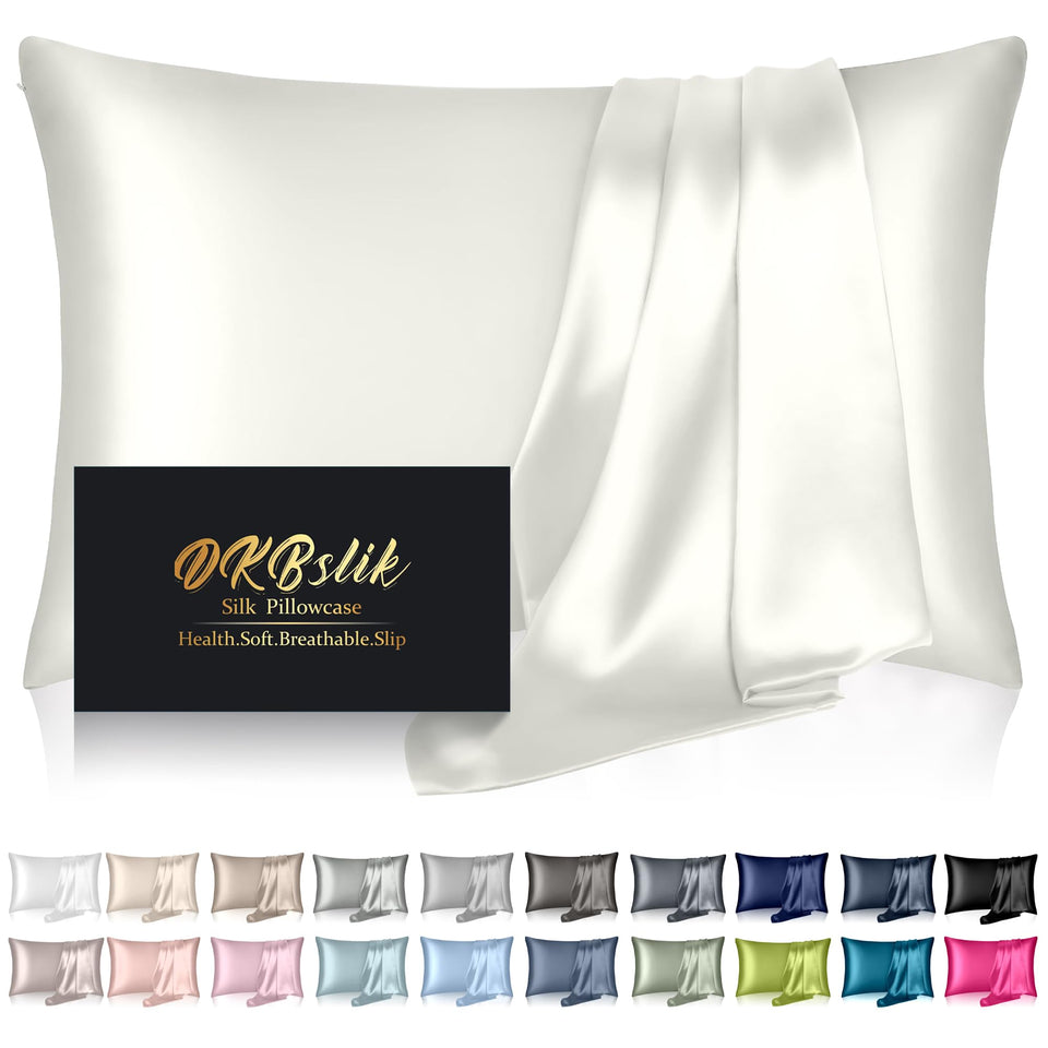 DKBslik mulberry silk pillowcase king size ivory demonstrates silky texture for hair and skin benefits.
